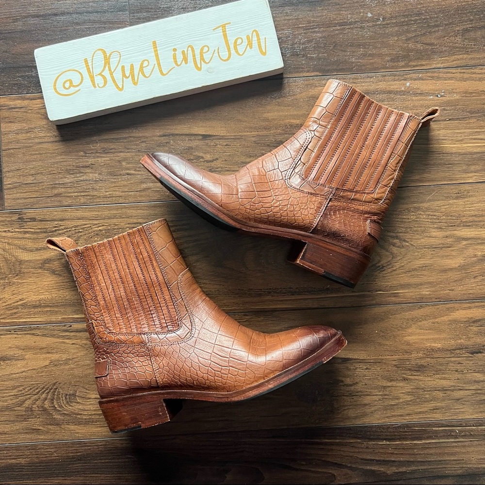 Vintage Foundry Main Embossed Leather Booties NWOT